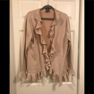 Apostrophe gold color holiday sweater with ruffles